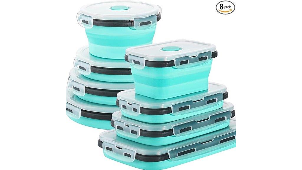 eight collapsible food containers