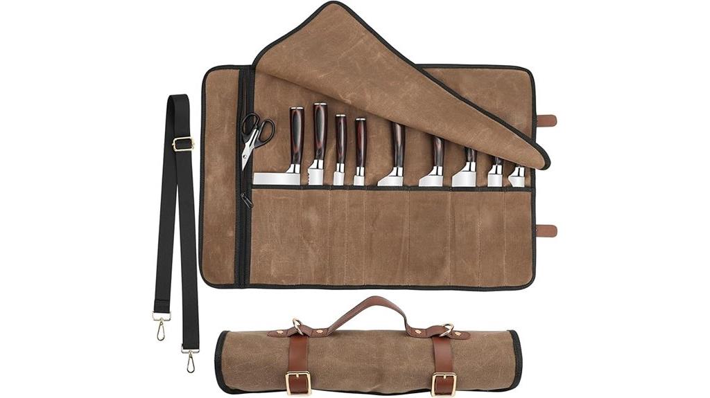leather knife roll with buckles