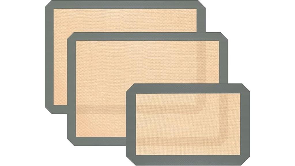 set of three non stick silicone baking mats