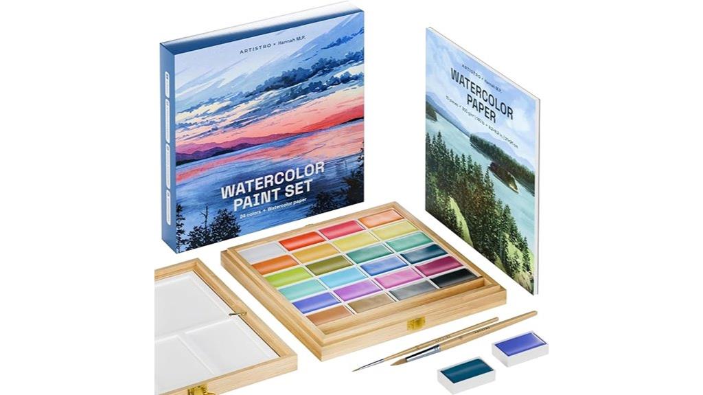 watercolor set with brushes